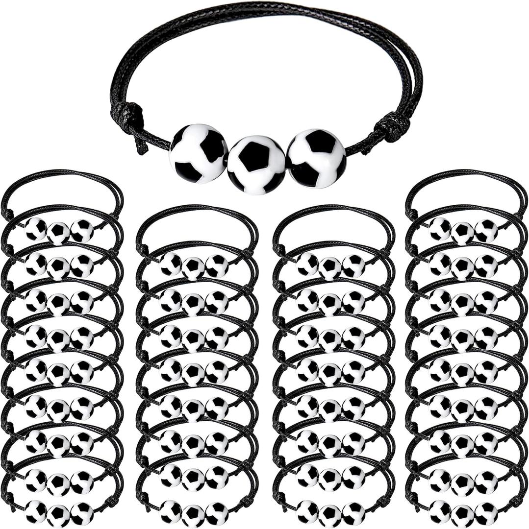 30pcs Sport Theme Charm Bracelets Adjustable Inspirational Beads Ball Party Favors for Teens Boys Girls Adult Decoration Wristbands Student Present