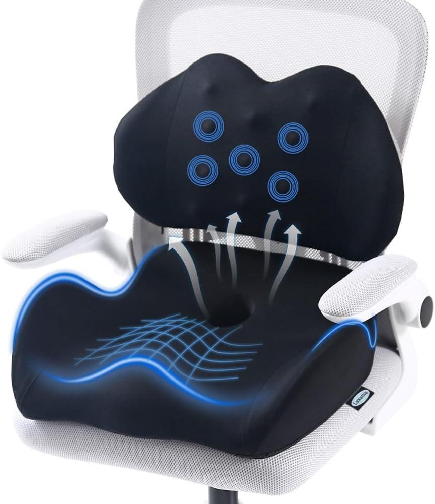 Lexeme X Large Memory Foam Seat Cushion Lumbar Support Pillow for Sciatica & Tailbone Pressure Relief Coccyx Pad for Office Chair, Car,Wheelchair,Home,Office (Black)