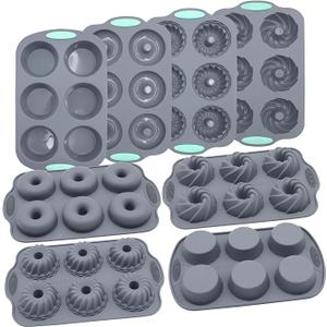 Tongjude 8 Pieces Silicone Donut Pans, Nonstick Silicone Muffin Pans, Heat Resistant Kitchen Oven Baking Cups, Dishwasher Safe and Microwave Safe, Grey