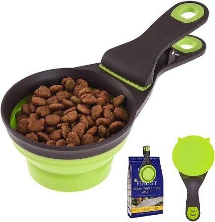 Collapsible Dog Food Scoop with Bag Clip and Measuring Cup Pet Food Scoop for Cats Dogs and Small Pets, 3 Pack