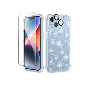 GVIEWIN for iPhone 14 Case Floral, with Screen Protector & Camera Lens Protector,[Non Yellowing] Soft Shockproof Clear Phone Protective Cover for Women, Flower Pattern Design 6.1"(Dandelion/White)