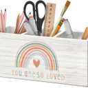 You Are So Loved Rainbow Pen Holder Organizer for Desk Accessories, Inspirational Wooden Box Desk Decorations for School Kids Room Bedroom Classroom Decor, Rainbow Classroom Decor