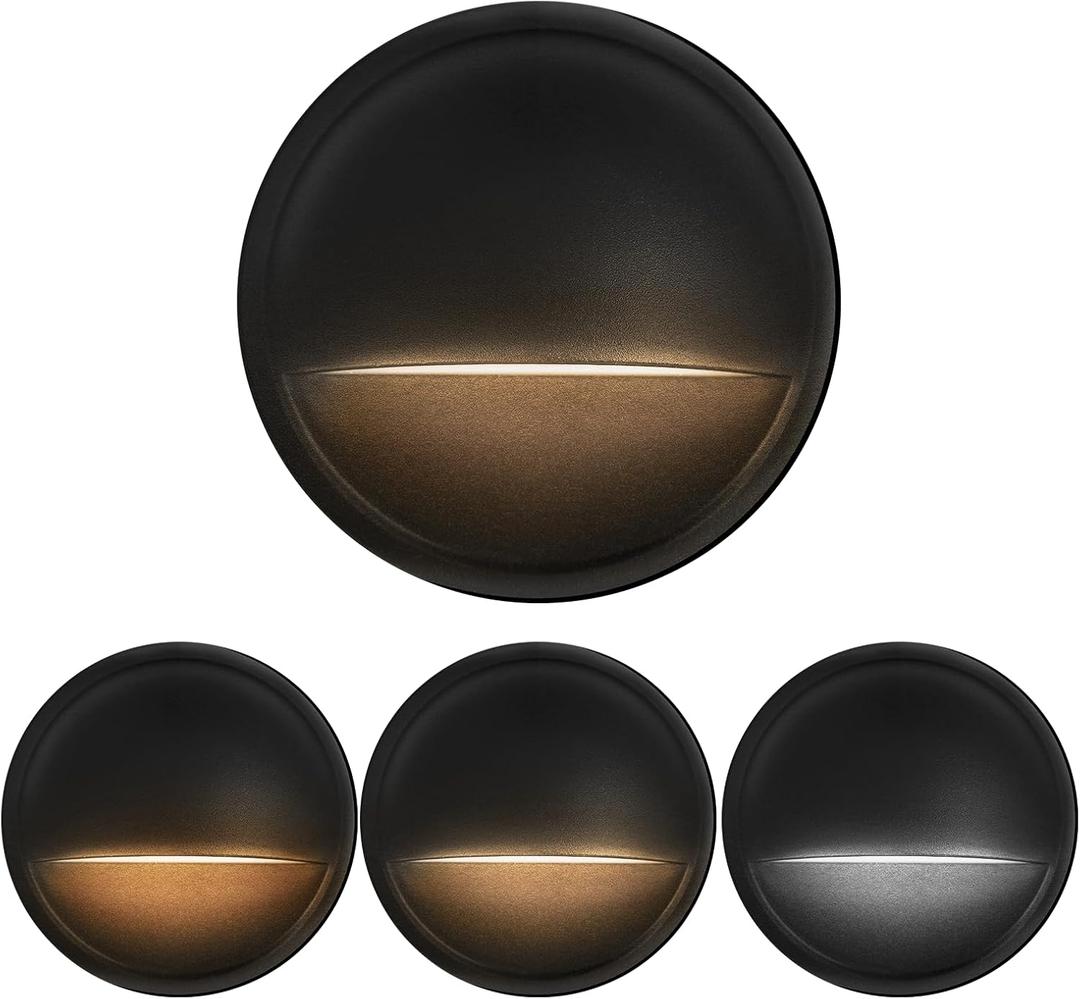 LED Low Voltage Deck Lights Outdoor Waterproof,6-Pack 3CCT Deck Lighting Fixtures Landscape Step,3W,12V-24V AC/DC Die-cast Aluminum Housing Fence Lamp Wired 2700K/3500K/5000K (Black)