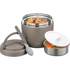 Wiwens Thermo Food Jar for Hot Food Adults 32OZ Soup Thermo Lunch Containers Wide Mouth Vacuum Insulated Stainless Steel Leakproof Bento Box with Spoon (Khaki)