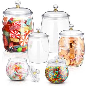 Nuogo 6 Pcs Plastic Candy and Cookie Jar with Lids Decorative Apothecary Jars Candy Buffet Containers Clear Airtight Food Storage Canister Home Decoration(80oz,Classic)