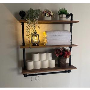 ROGMARS Industrial Pipe Shelving Floating Bathroom Wall Shelves with Towel Rack,30 in Rustic Storage Shelve Wall Mounted for Living Room,Kitchen