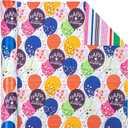 WRAPAHOLIC Reversible Birthday Wrapping Paper - Mini Roll - 17 Inch X 33 Feet - Colorful Balloon with Confetti Design for Birthday, Holiday, Party, Baby Shower