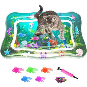 Interactive Cat Toy for Indoor Cats, Upgraded Cat Water Mat, Thickened Water Sensory Play Mat with Fish, Enrichment Stimulating Toy for Bored Adult Kitten Cats to Exercise, Hunting