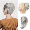 REECHO Ponytail Extension, 7" Mini Claw Clip in Ponytail Hair Extensions Short Natural Straight Wavy Messy Bun Hair Pieces for Women with Short Thin Hair - Grey Mist