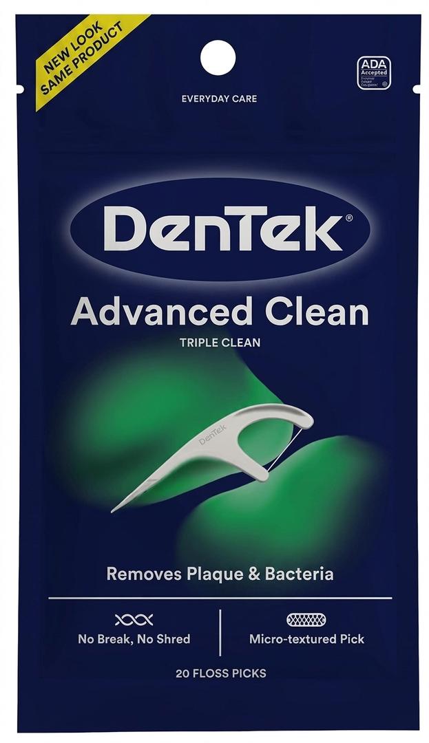 DenTek Floss Picks, Advanced Clean, Plaque Remover, 20 Count, Pack of 8
