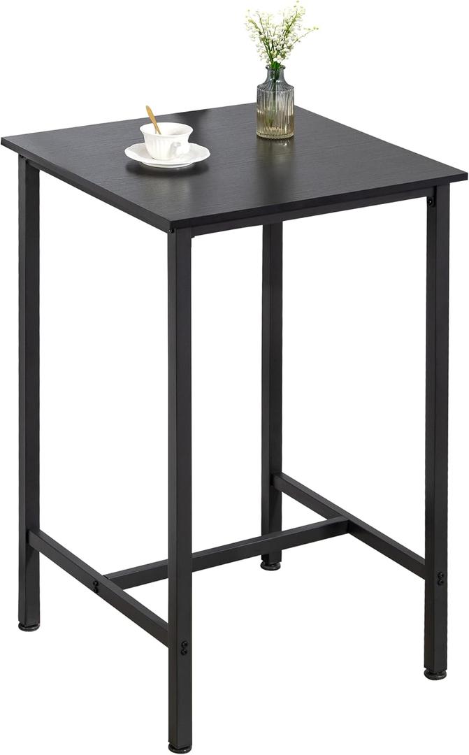 Finnhomy Bar Table, 23.6" Pub High Top, Square Bar Height, Counter Height Cocktail, Small Kitchen Set for 2, Breakfast for Kitchen, Living Room, Rustic Black