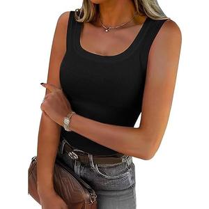SVALIY Summer Womens Tank Tops 2026 Square Neck Fitted Sleeveless Shirts for Women Ribbed Basic Top, Black Large