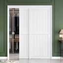 FREDBECK Sliding Closet Doors 64x80(Double 33inch),Bypass Barn Door with Hardware,for Bedroom,White,H Frame,Assemble Required