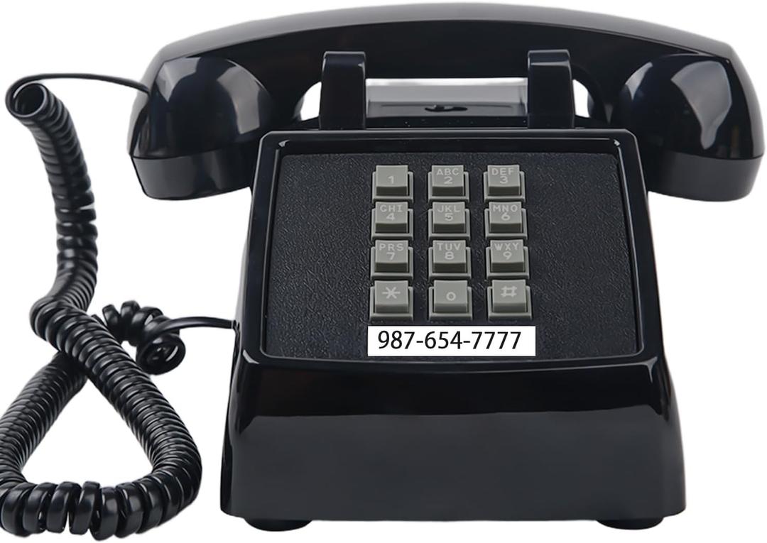 Classic Retro Landline Phone (Mechanical Ringer), Vintage Desk Phone (Hearing Aid Compatible), 2500 Desk Phone,Old Fashion Corded Telephone for Home, Plug and Play, Black