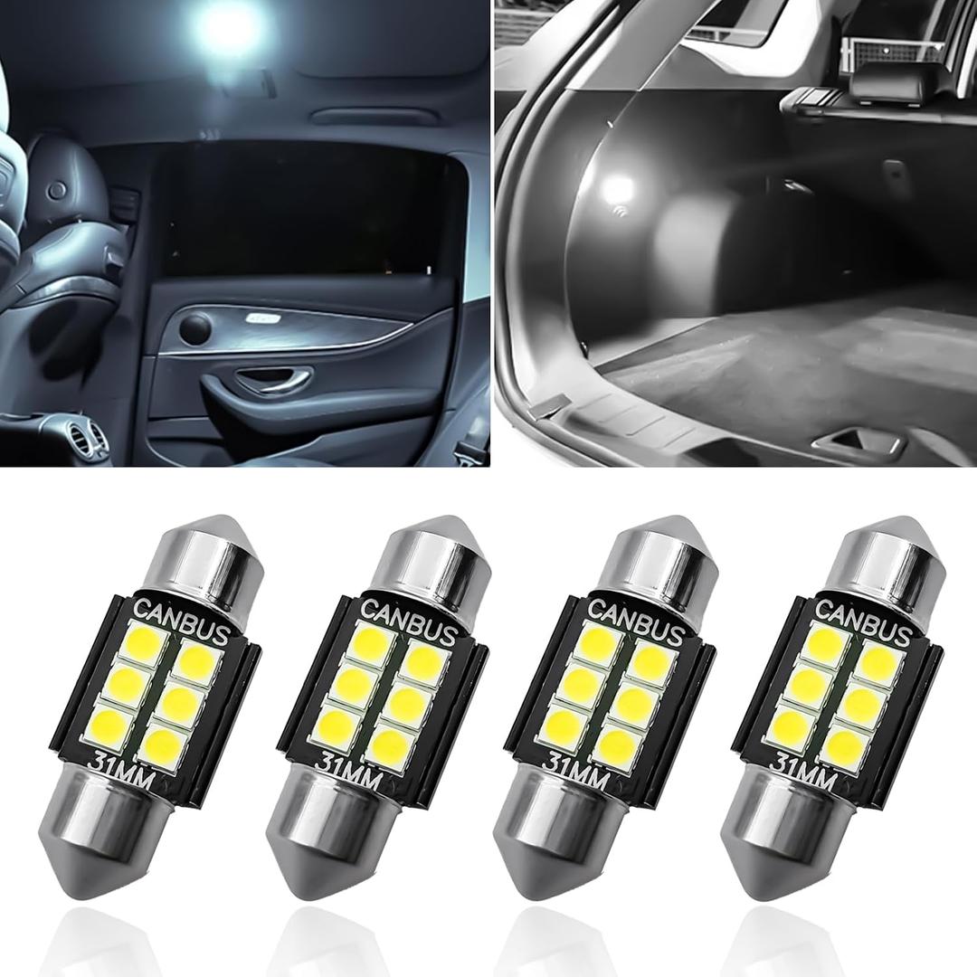 DE3175 DE3021 31mm Festoon LED Bulbs, 9-30V Extremely Bright Canbus Error Free, 6000K Xenon White for Dome Map Door License Plate Lights