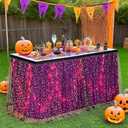Rectangle Black Purple Table Skirts Tulle Table Skirting 14ft for Halloween Wedding Birthday Party Cake Dessert Decor