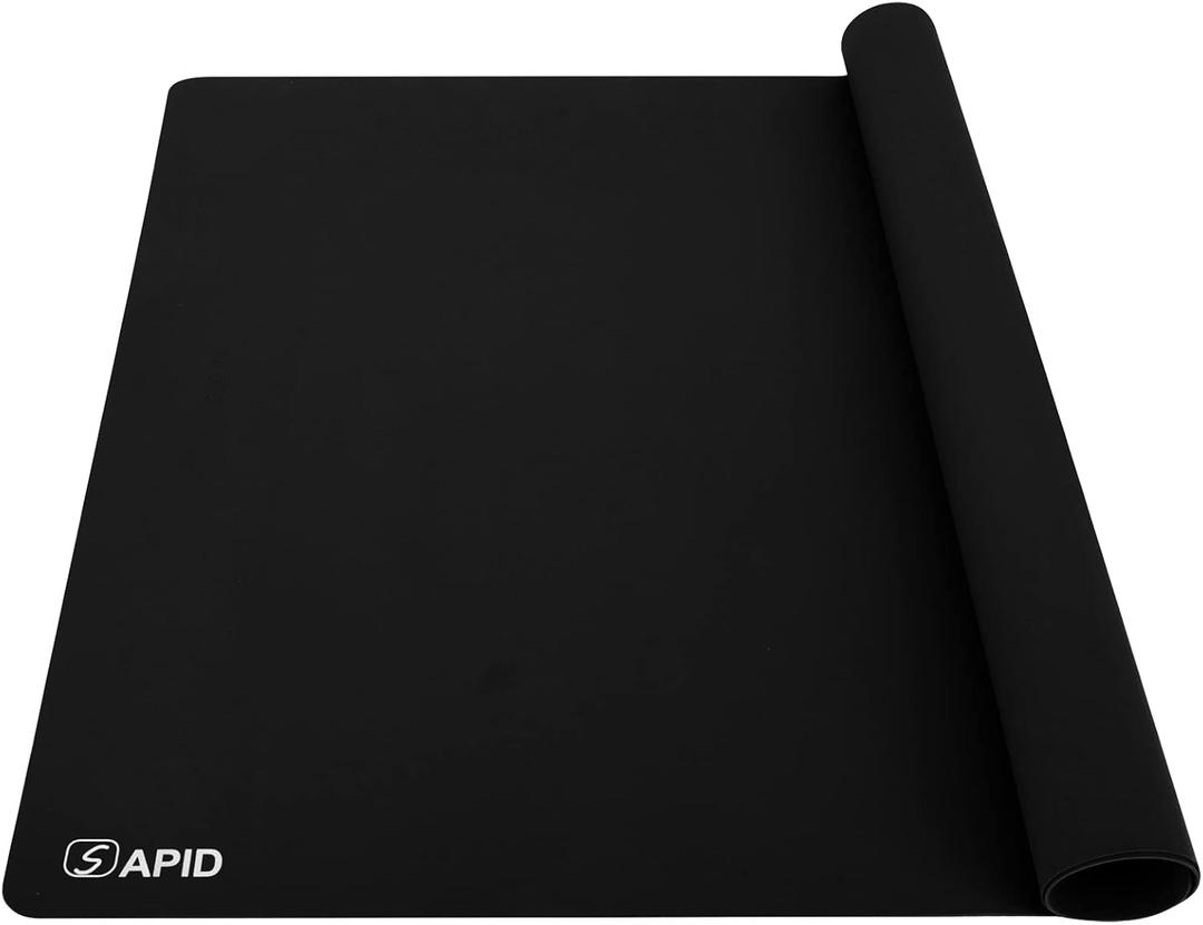 1.5MM Extra Thick Placemats Extra Large Silicone Mat 28" x 20" Heat Resistant Mat for Kitchen Countertop Protector, Washable Place Mats Silicone Mats for Kitchen Counter Mat Table Mat, Black, Sapid