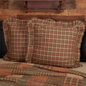 VHC Brands Crosswoods Plaid Cotton Primitive Bedding Square Euro Sham, Natural Tan (26" x 26" (Pack of 1))