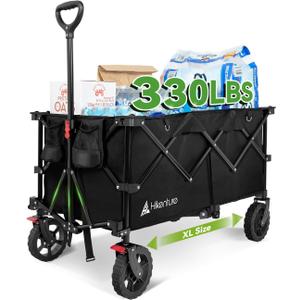 Hikenture 330lbs Collapsible Wagon Cart, Ultra-Large Wagons Carts Foldable Heavy Duty, Utility All Terrain Folding Wagon with Wheels for Groceries, Garden, Sports, Beach, Shopping, Black