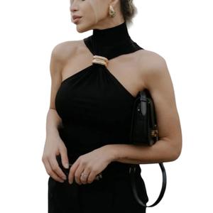 Women's Halter Tank Top Y2k Black Style Fitted High Neck Sleeveless Criss Cross Basic Tops for Women S