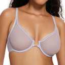 Deyllo Women's Front Closure Plunge Underwire Bra Mesh Unlined Racerback Bra for Everyday Wear (Purple)