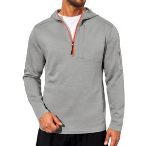Yousify Mens Quarter Zip Hoodie Sweatshirts Long Sleeve Casual Pullover Sports Outdoor Hoodies with Zip Pockets (Gray, S)