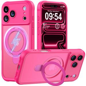 MOCCA Design for iPhone 17 Pro Case, Compatible with Magsafe [Premium Invisible Magnetic Ring Stand] [Military Drop Protection] Full Camera Guard Translucent Matte Slim Phone Cover 6.3",Hot Pink