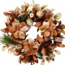 BINFEN 24" Winter Wreaths for Front Door, Gold-Brown Leaves Balls Pears Magnolia Flowers Christmas Wreath, Door Reef for Windows Fireplaces Walls, Front Porch Indoor and Outdoor Decor
