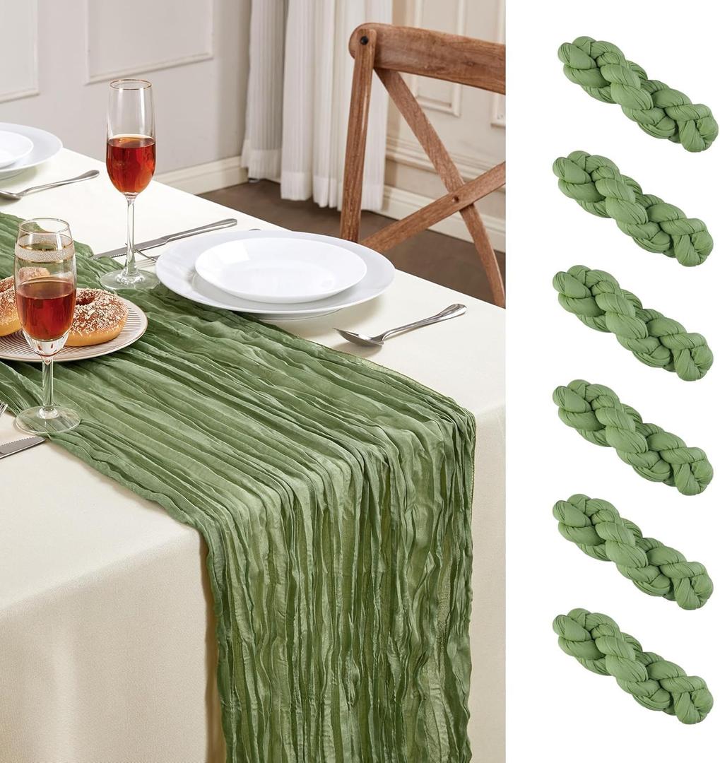 6 Pack Sage Green Cheesecloth Table Runner 10FT Long Easter Spring Boho Gauze Table Runner Rustic Sheer Runner for Spring Wedding Bridal Baby Shower Birthday Party Table Decor Easter Decorations