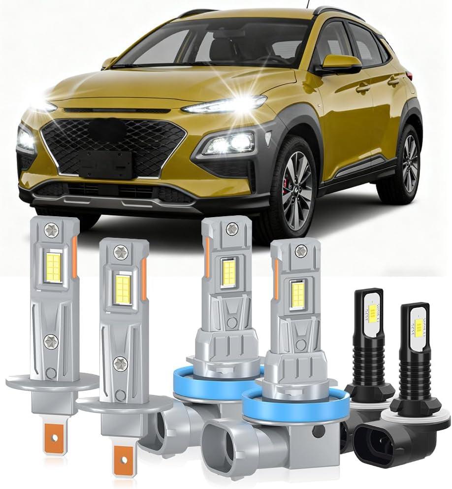 Lights Bulbs Combo For Hyundai Elantra 2007-2013, 20000LM Super Bright High and Low Beam Fog Lights, 6000K White, 800% Brighter, Plug And Play, 6-Pack
