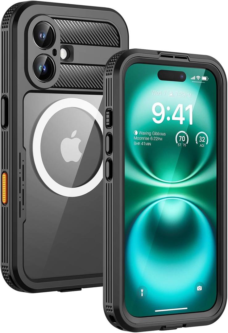 Lanhiem Magnetic Case for iPhone 16 Plus, IP68 Waterproof Dustproof Phone Case, [Compatible with Magsafe] [Built-in Screen Protector] Full Body Heavy Duty Rugged Phone Cover 6.7 inch, Black