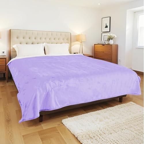 YUSTAL Electric Heated Blanket Queen Size 84x90 Inch - Super Soft Flannel, 10 Heat Settings, 1-12H Automatic Shutoff, Dual Zone Controls, Machine Washable, Ideal for Couch & Sleeping (Light Pruple)