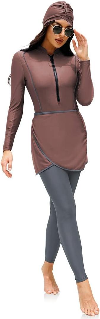 FYMNSI Women Modest Burkini Swimsuits Muslim Swimwear Full Body Islamic Swim Tops Pants Hijab 4 Piece Rash Guard Medium