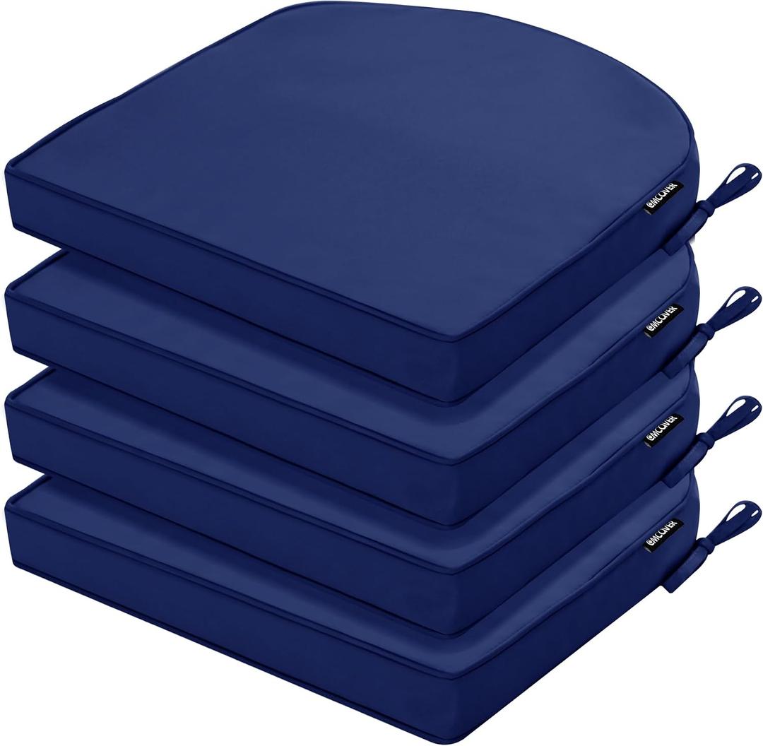 Outdoor Chair Cushions Set of 4 Water Resistant Patio Chair Cushions with Tie 3 Year Color Fastness Thick Outdoor Seat Cushion for Garden Lawn Round Corner Navy 17x16 Inch