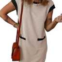 Dokotoo Women's 2026 Casual Spring Summer Dresses Fashion Cap Sleeve Color Block Crewneck Shift Tshirt Mini Dress (M)