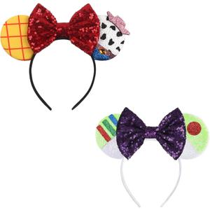 Girls Mouse Ears Headband Set - Hair Bands, Bows, Princess Headwear for Cosplay, Halloween, Birthday Party