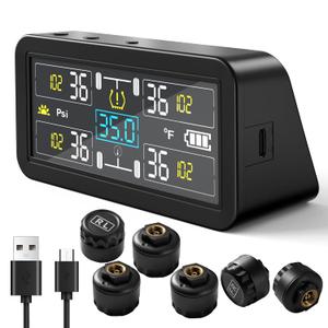 TPMS for RV & Trailer, 6 External Sensors Tire Pressure Monitoring System, 0-143 PSI High Pressure Range, Solar Powered Real-Time Monitor for Dually Truck, Camper, 5th Wheel, and Triple Axle Trailer