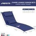 2PCS Outdoor Water-Resistant Olefin Chaise Lounge Cushions with Pillow, Weather and Fade Resistant Foldable Quilted Patio Reclining Lounger Chair Cushions with Straps, Dark Blue, 81"L x 27"W