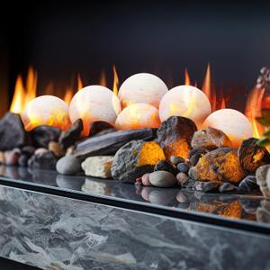 Sasylvia 6 Pcs Ceramic Fire Balls Fire Pit Balls, White Fireplace Round Stones Modern Accessory for Indoor and Outdoor Gas Fireplace (5 Inch Size)