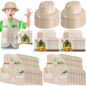 Newcotte Kids Explorer Costume Toy Include 14 Kids Safari Vests 18 Party Plastic Safari Hats for Explorer Jungle Party