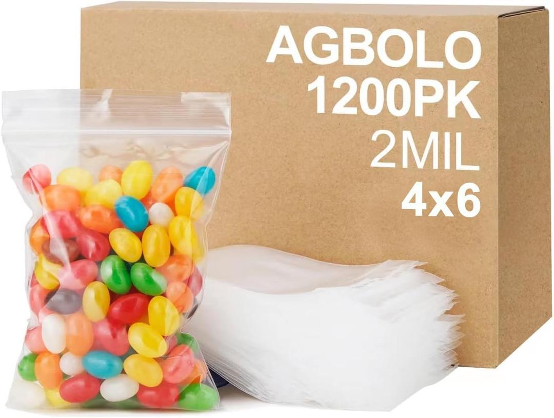 AGBOLO Small Plastic Bags, 1200ct 4"x6" Premium Small Zip Baggies Resealable, 2 Mil(2 Layer) Ultra Strong & Durable Mini Zipper Bags for Jewelry and Business - Clear