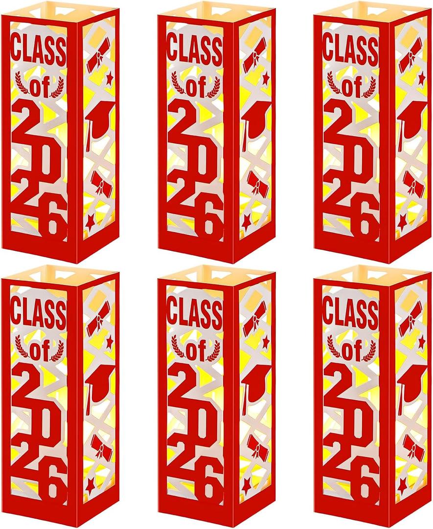 Tellingyou 6 Pcs Graduation Table Centerpieces Boxes Class of 2026 Graduation Lantern with LED Light Congrats Grad School College Photo Props for Party Table Decor