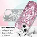 NITITOP Compatible for iPhone 14 Plus / 15 Plus Case Cute Flower Floral Leave for Women Girl Glitter Shiny Feather Yarn Style Aesthetic Shockproof Hard Protective Phone Cover - Pink