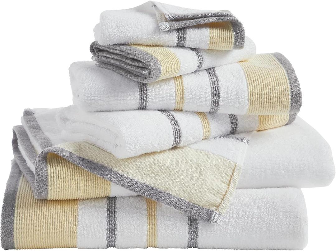 Decorative Bath Towel Set - Luxury Cotton 6 Piece Towel Set - 2 Bath Towels, 2 Hand Towels, 2 Washcloths - Luxurious, Ultra-Soft, Durable Towels for Bathroom Decor (Gold/Grey)