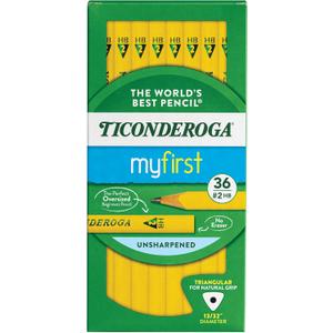Ticonderoga My First Tri-Write Wood-Cased Pencils, Unsharpened, 2 HB Soft, Without Erasers, Yellow, 36 Count Ticonderoga My First Tri-Write Wood-Cased Pencils, Unsharpened, 2 HB Soft, Without Erasers, Yellow, 36 Count