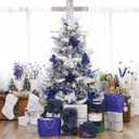 Sea Team 6-Pack Artificial Glitter Poinsettia, Magnolia Flower Sticks, Christmas Flower Ornaments, Floral Stems, Picks, Branches, Xmas Tree Decorations for Holiday, Party, Wedding, 10-inch, Blue