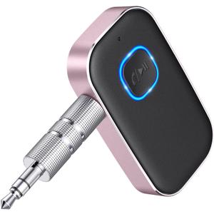 COMSOON Bluetooth AUX Adapter for Car, Noise Reduction Bluetooth Receiver for Music/Hands-Free Calls, Wireless Audio Receiver for Home Stereo/Speaker, 16H Battery Life/Dual Connect (Black+Pink)