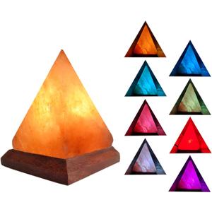 USB Himalayan Salt Lamp with 8 Colors Changing,Pyramid Crystal Salt Rock Lamp for Office,Home Deco,Yoga,Holiday Gift - Hand Carved,Genuine Wood Base