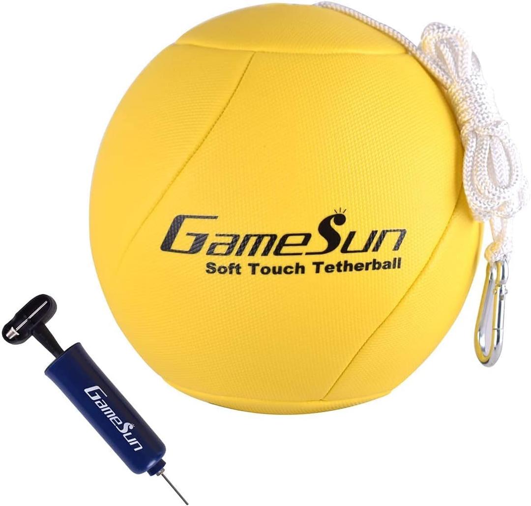 Tetherball and Rope,Full-Size Soft Touch, Portable Tetherballs with Soft Rope - Great Outdoor Game for Kids (Yellow)