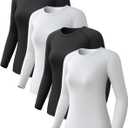 Pack of 4 Women's Long Sleeve Compression Shirts, Dry Fit Workout Athletic Sun Protection Cooling Tops for Yoga Running Gym (X-Large, 2 Black/2 White)